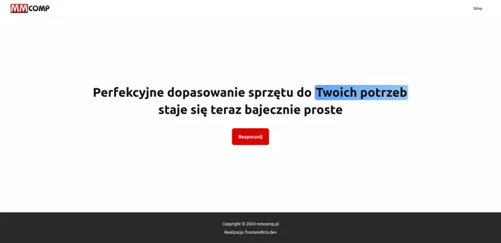 Zrzut ekranu konfiguratora produktów mmcomp.pl